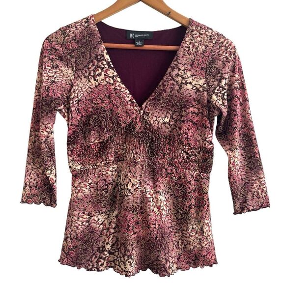 INC Y2K Burgundy Mesh Babydoll Top XS P Floral Fairycore Grunge Indie - Picture 1 of 9